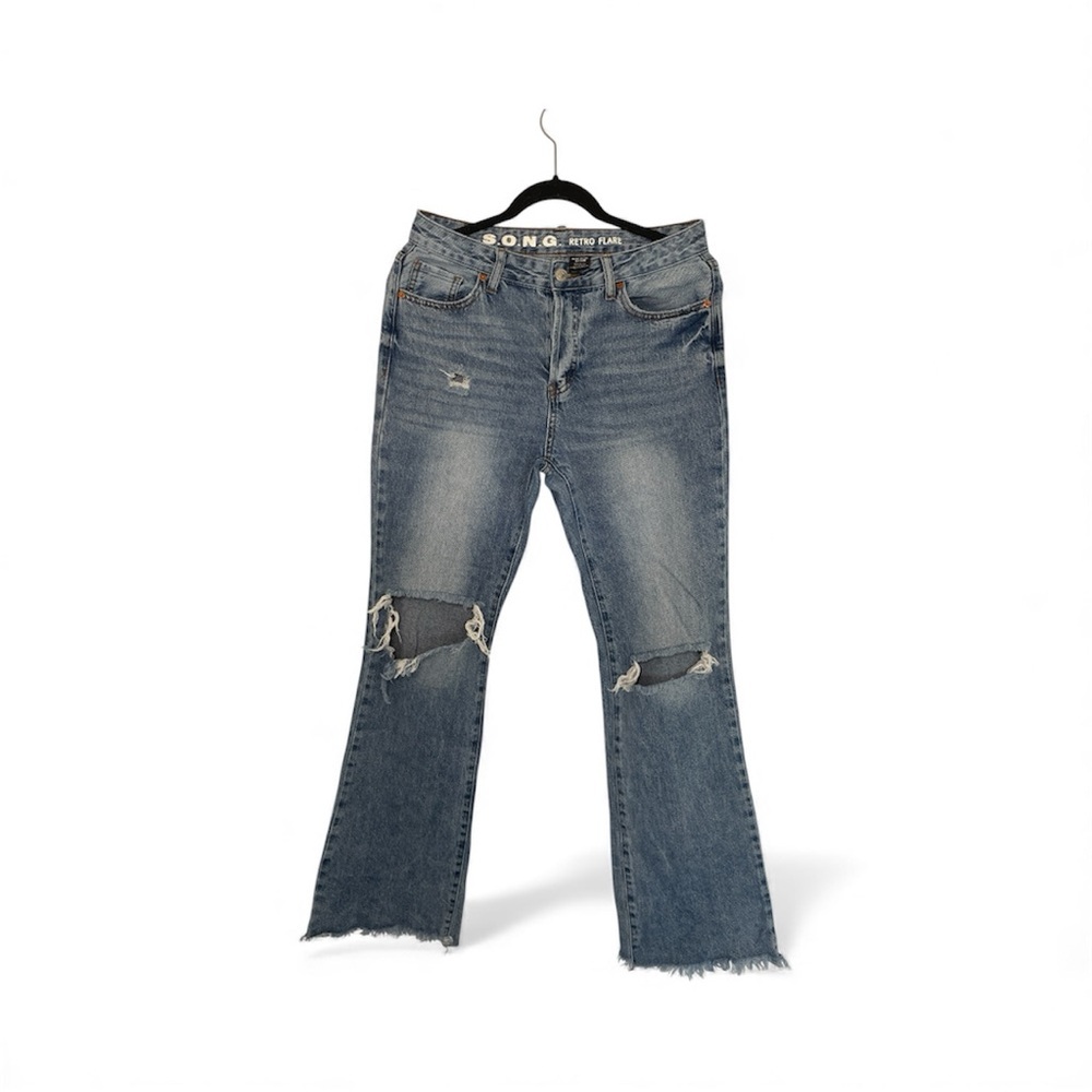 Retro Flare Button Fly Distressed Ripped Knee Jeans size‎ M 7/28